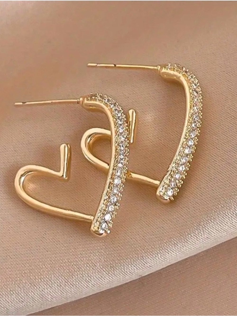Beginning Boutique Gold Heart Hoop Earrings with Pavé Crystals